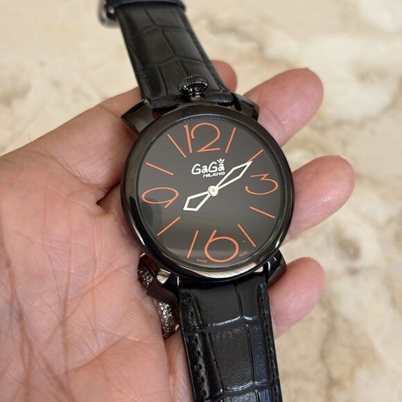 GaGa MILANO Manuale Thin 46mm 5092 Black Dial Quartz Analog Watch - Picture 2 of 10